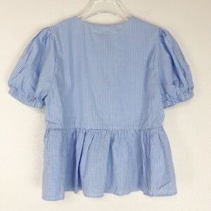 Cottagecore Top Womens Small Gingham Checked Tie Back Puff Sleeve Farm Country S